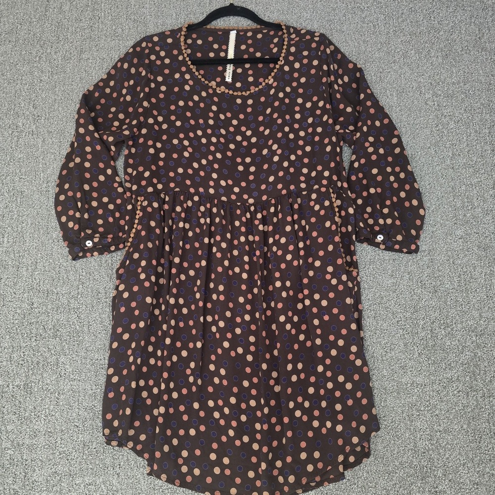 Uncle Frank Boho Polka Dot Tunic Dress Brown Viscose‎ Flowy XL